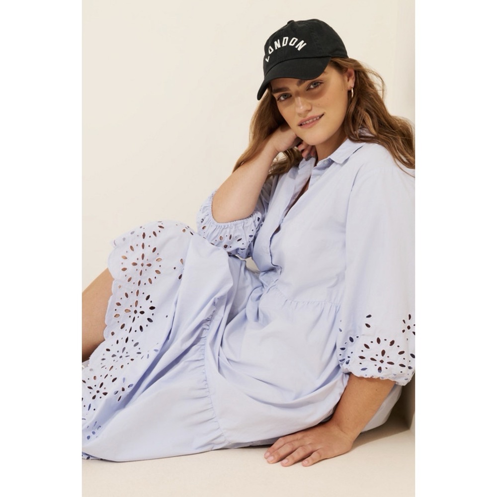 Anthropologie Light Blue Eyelet Midi Dress - Picture 6 of 16